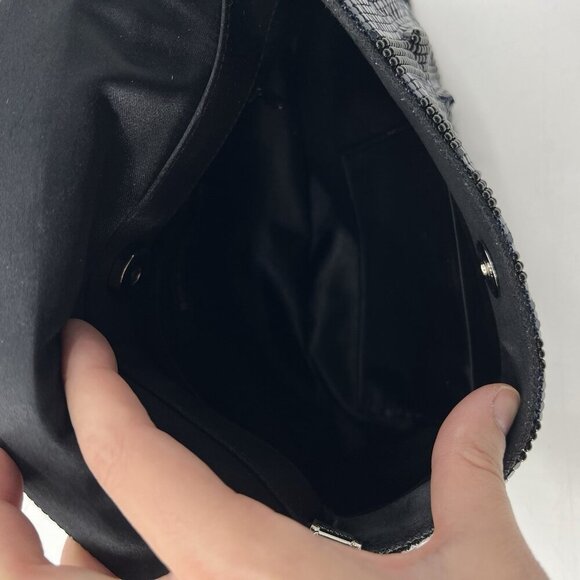 BCBGMAXAZRIA Black Navy Striped Mesh Shoulder Bag Chain Strap Evening Party HOCO - Picture 13 of 13